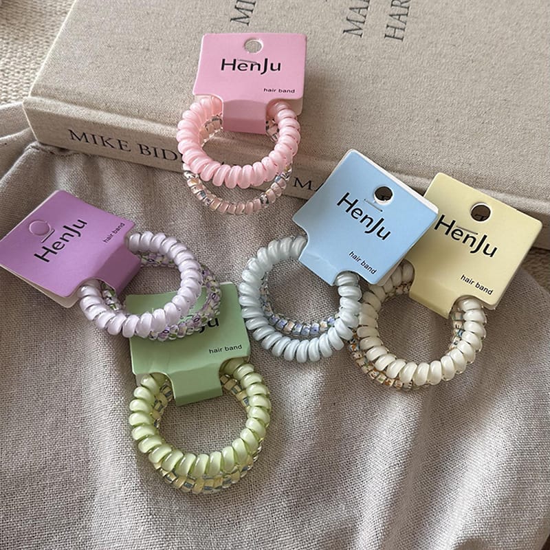 Summer Pastel Spiral Phone Cord Hair Ties, High-Elasticity Traceless Ponytail Holder