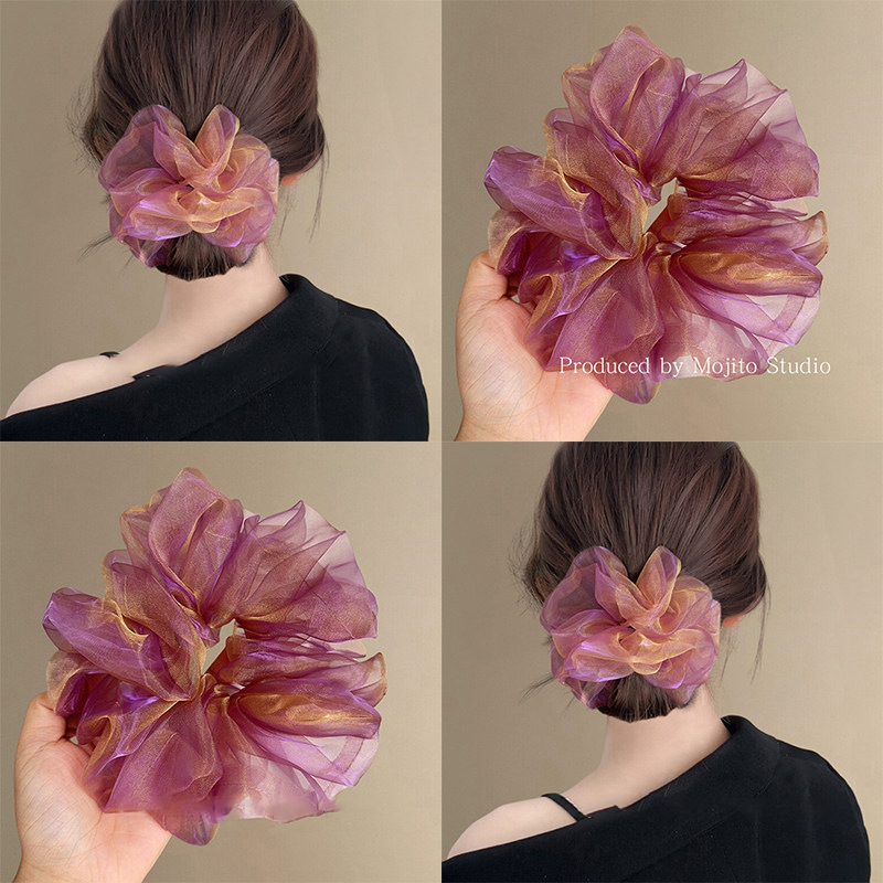 Aesthetic Lavender Mist Shimmering Scrunchie, Floating Sheer Organza Ponytail Holder
