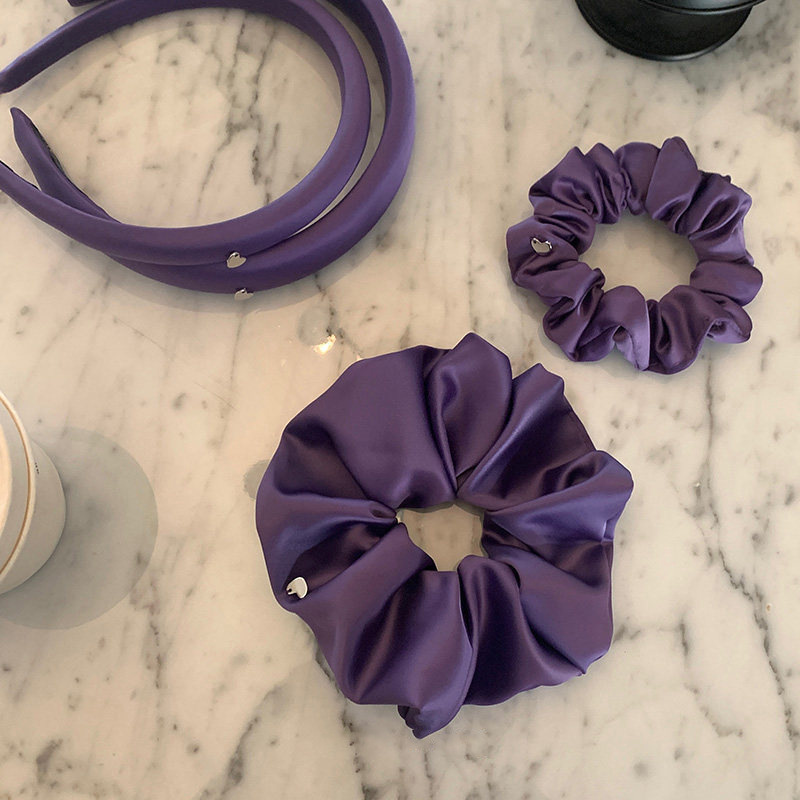 Sleek Violet Satin Headband & Scrunchie Combo, Premium Purple Silk Hairband Set