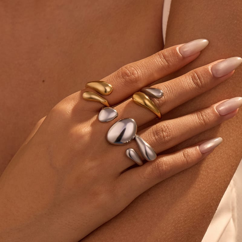 European Minimalist Stainless Steel Hollow Waterdrop Ring