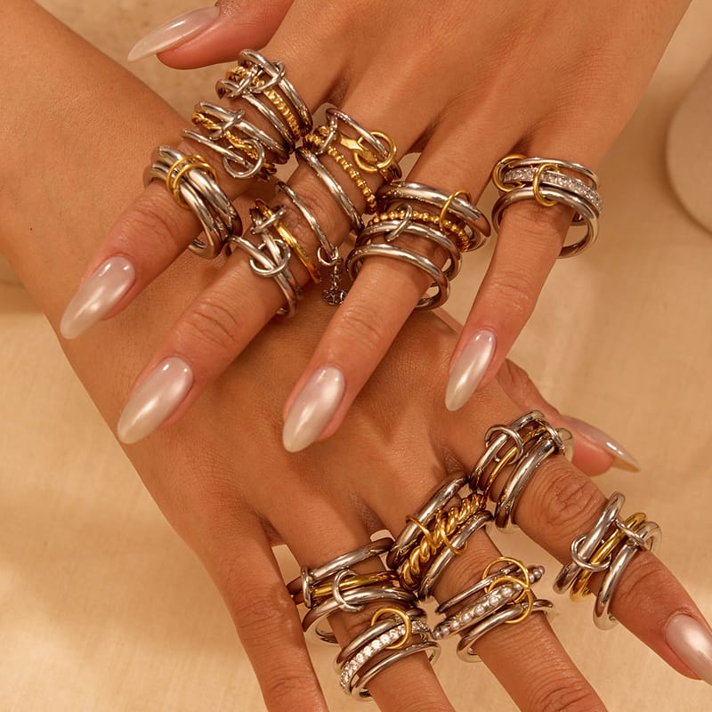 European Two-Tone Stackable Stainless Steel Ring 18K Gold Plated