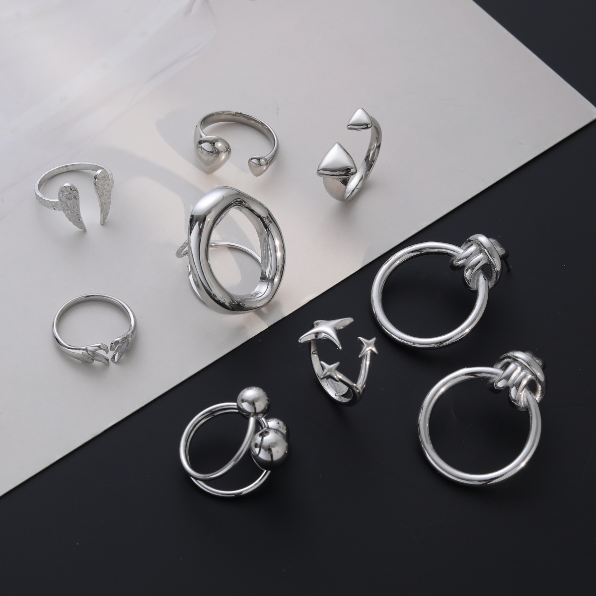 European Steel Geometric Open Stainless Steel Ring