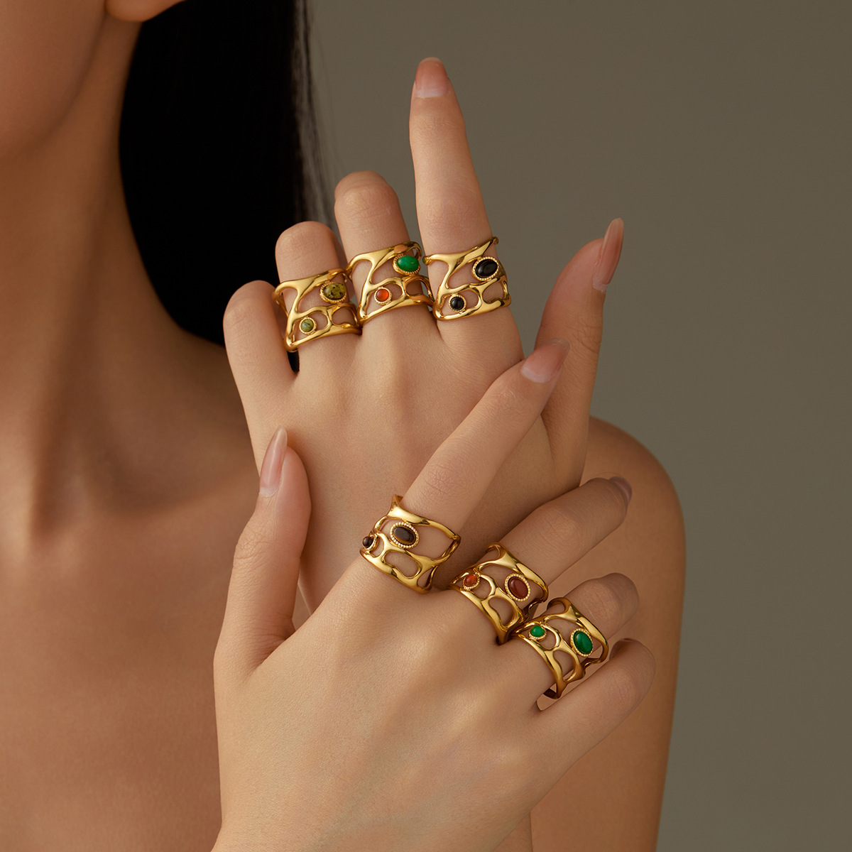 European Morandi Colored Hollow Open Ring