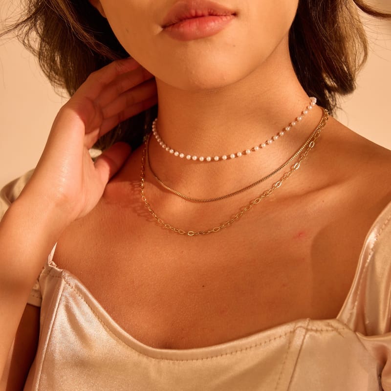 Vintage Triple Layer Pearl Stainless Steel Layering Necklace