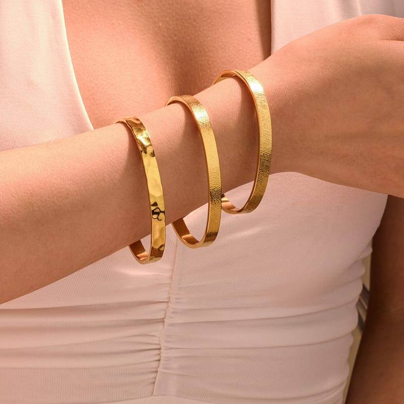 Hammered Texture C-Shaped Open Stainless Steel Bangle