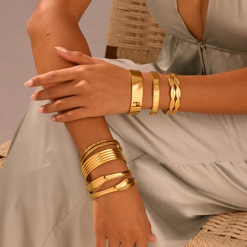 18K Gold Plated Statement Open Stainless Steel Bangle