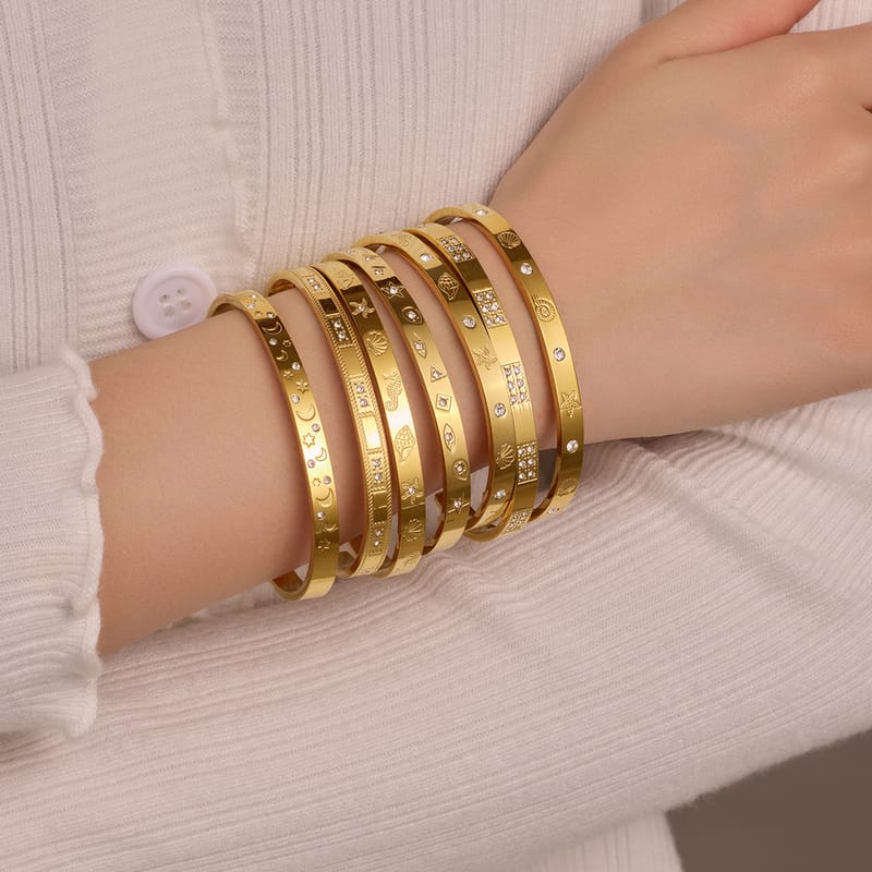 Ocean Series Zircon Statement Titanium Steel Bangle
