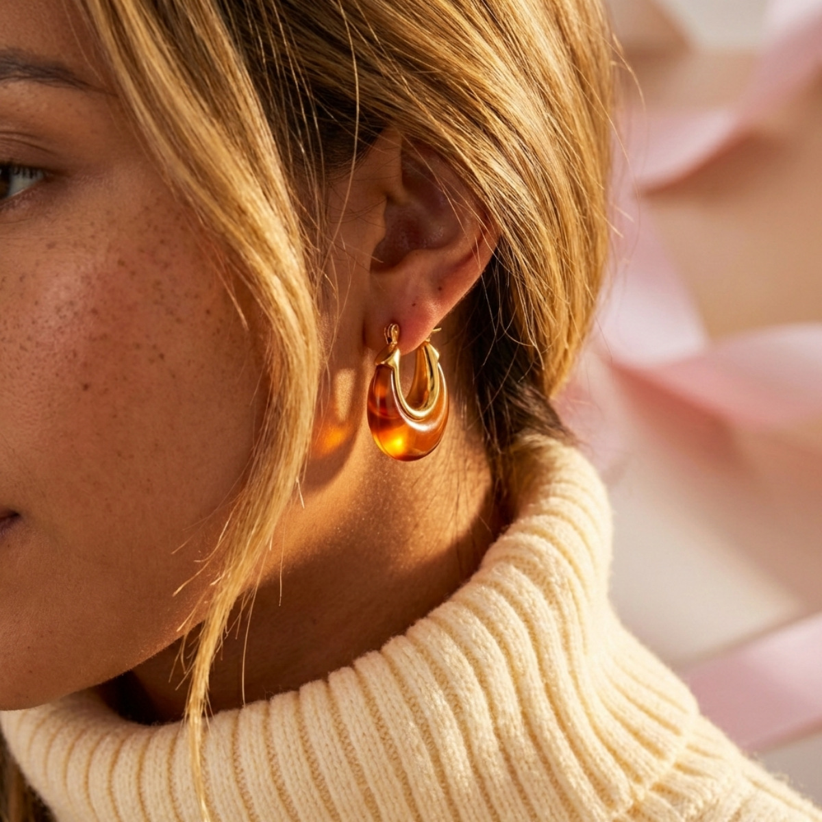 Vintage Acrylic Resin Round Hoop Earrings