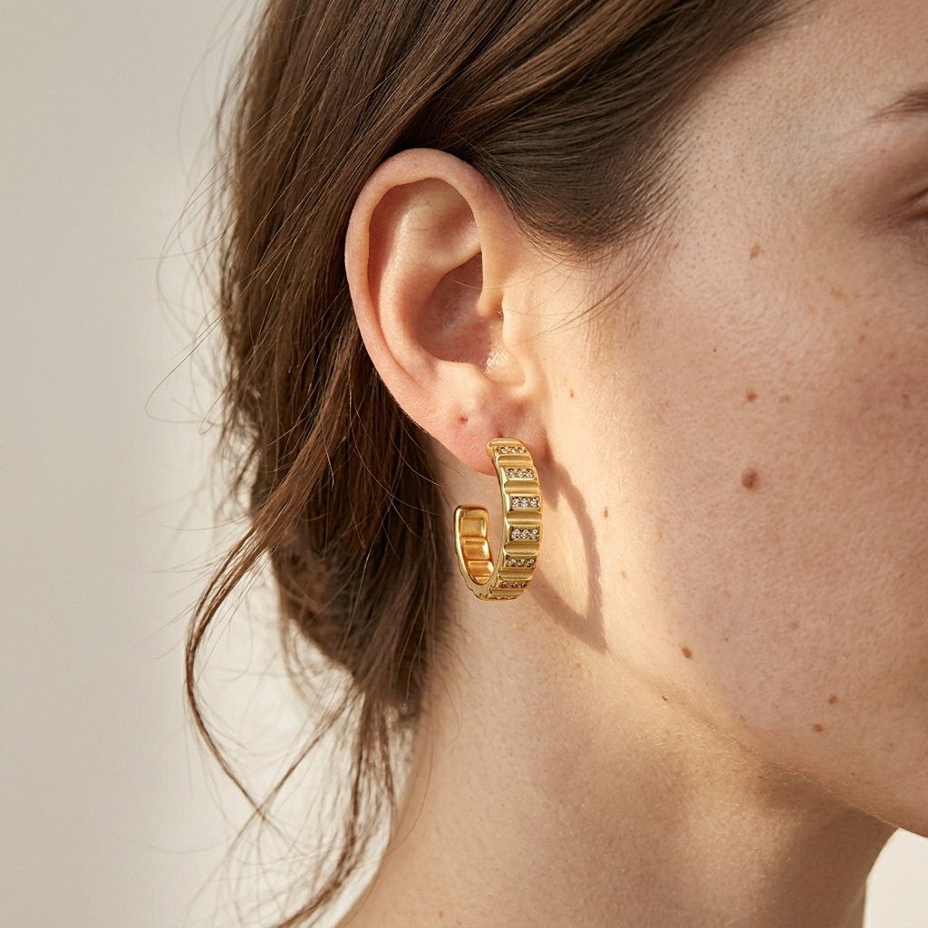 Two-Tone Zircon C-Shape Half Hoop Earrings