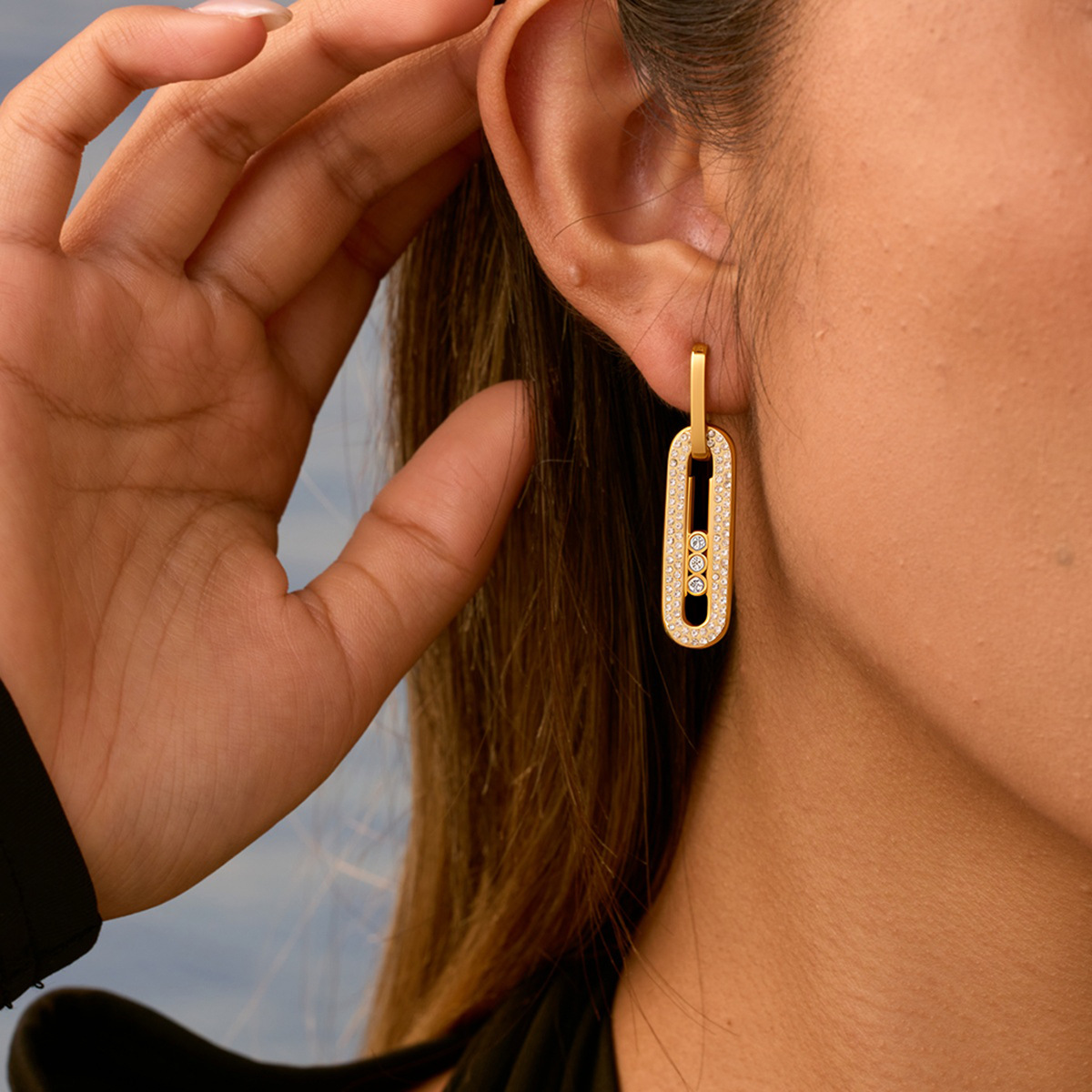 18K Gold Plated Paperclip Safety Pin Earrings