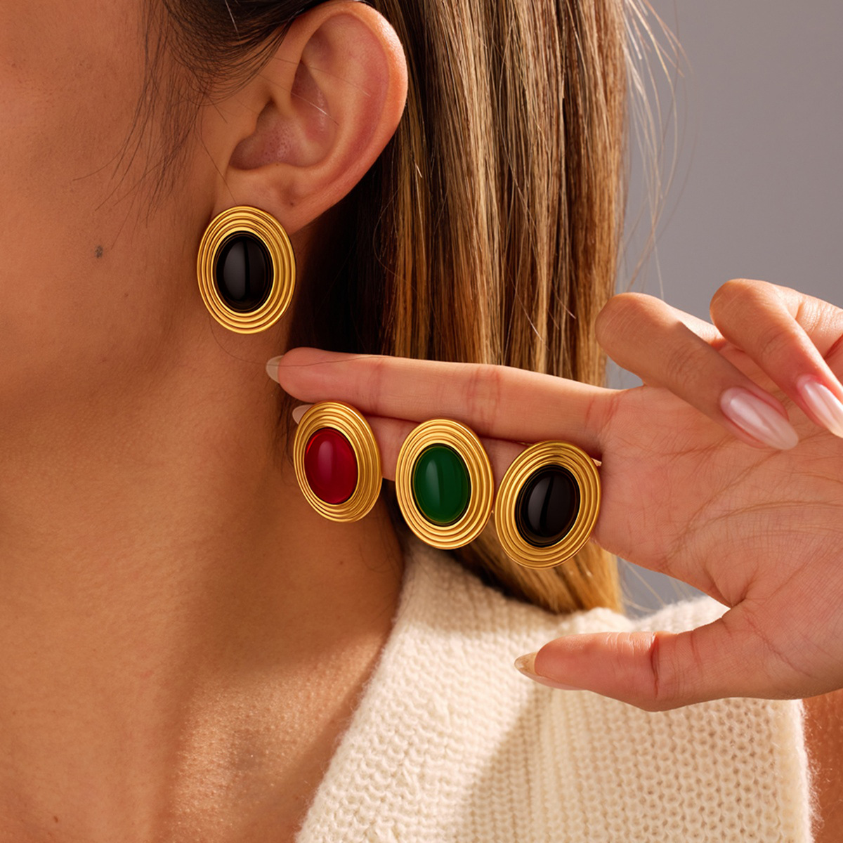 Vintage Oval Turquoise Gold Plated Stud Earrings