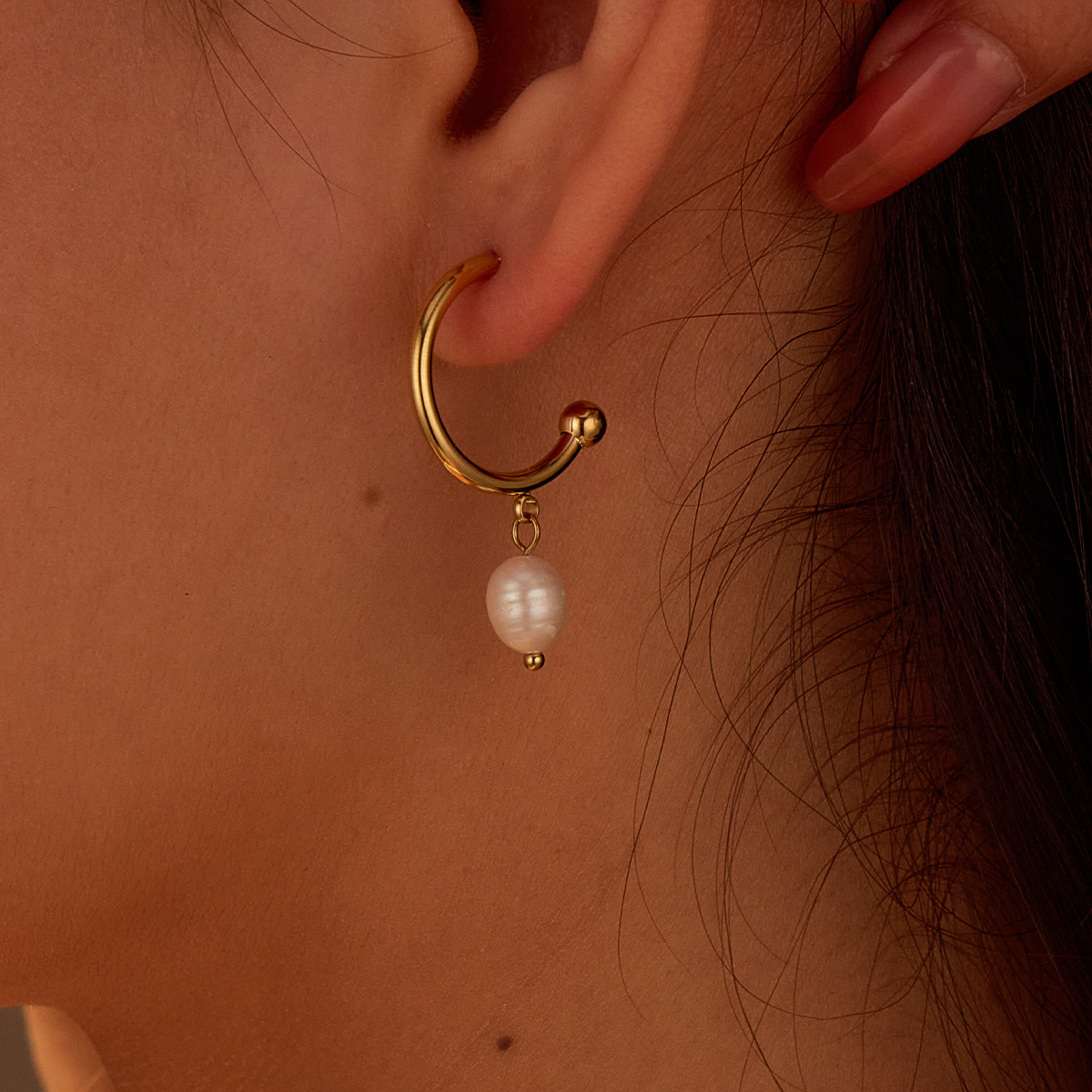 Freshwater Pearl Stainless Steel Stud Earrings