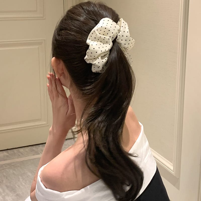 Korean Polka Dot Pleated Banana Clip, Vertical Hair Clip Clamp, Retro Ponytail Holder Claw for Thick Hair