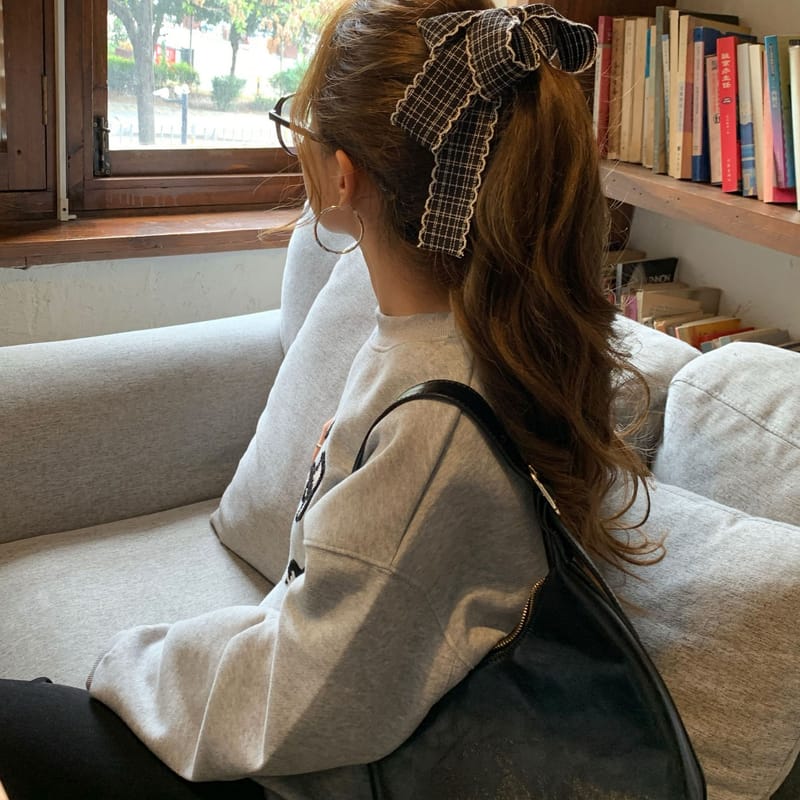 Korean Black & White Check Bow Banana Clip, Vertical Hair Clip Clamp, Retro Ponytail Holder Claw for Thick Hair