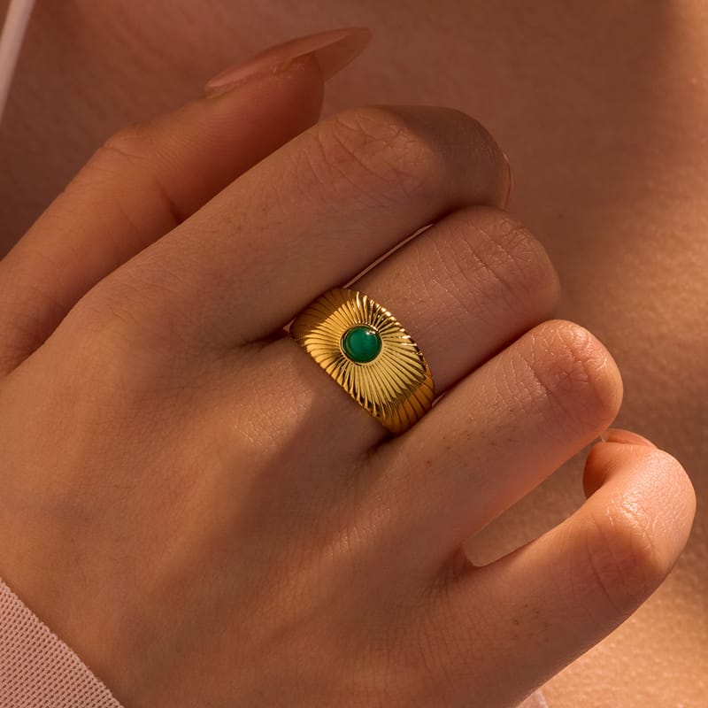 Geo-Texture Natural Stone Ring, Open Adjustable Ring, Stackable Zircon Band Premium Statement Jewelry