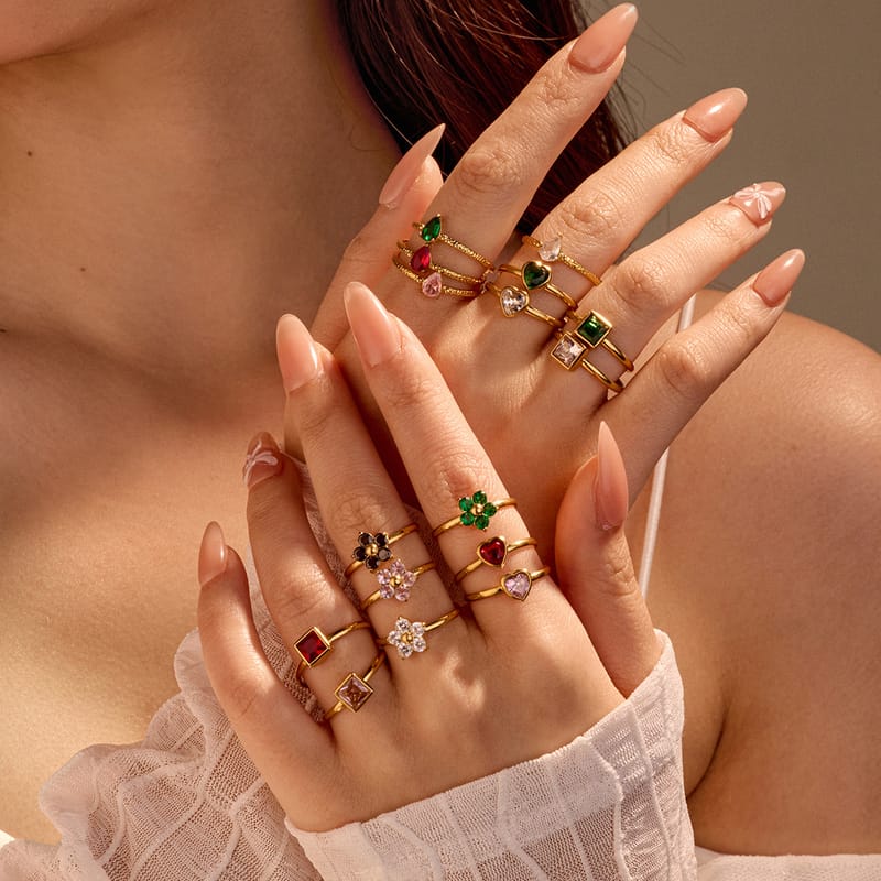European Zircon Ring, Open Adjustable Ring, Stackable Zircon Band Premium Statement Jewelry