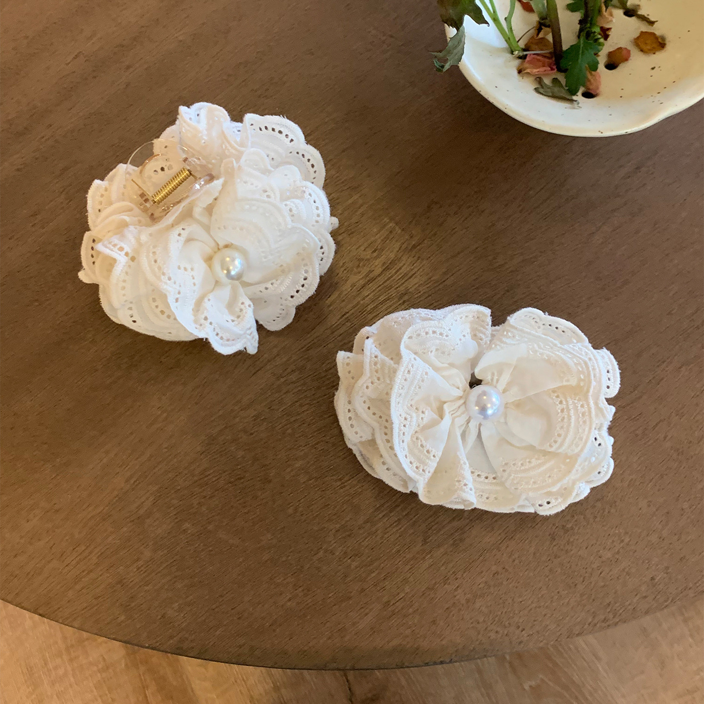 Korean Lace Flower Pearl Bow Claw Clip, Non Slip Hair Claw Clamp, Cute Trendy Updo Hair Styling Accessory