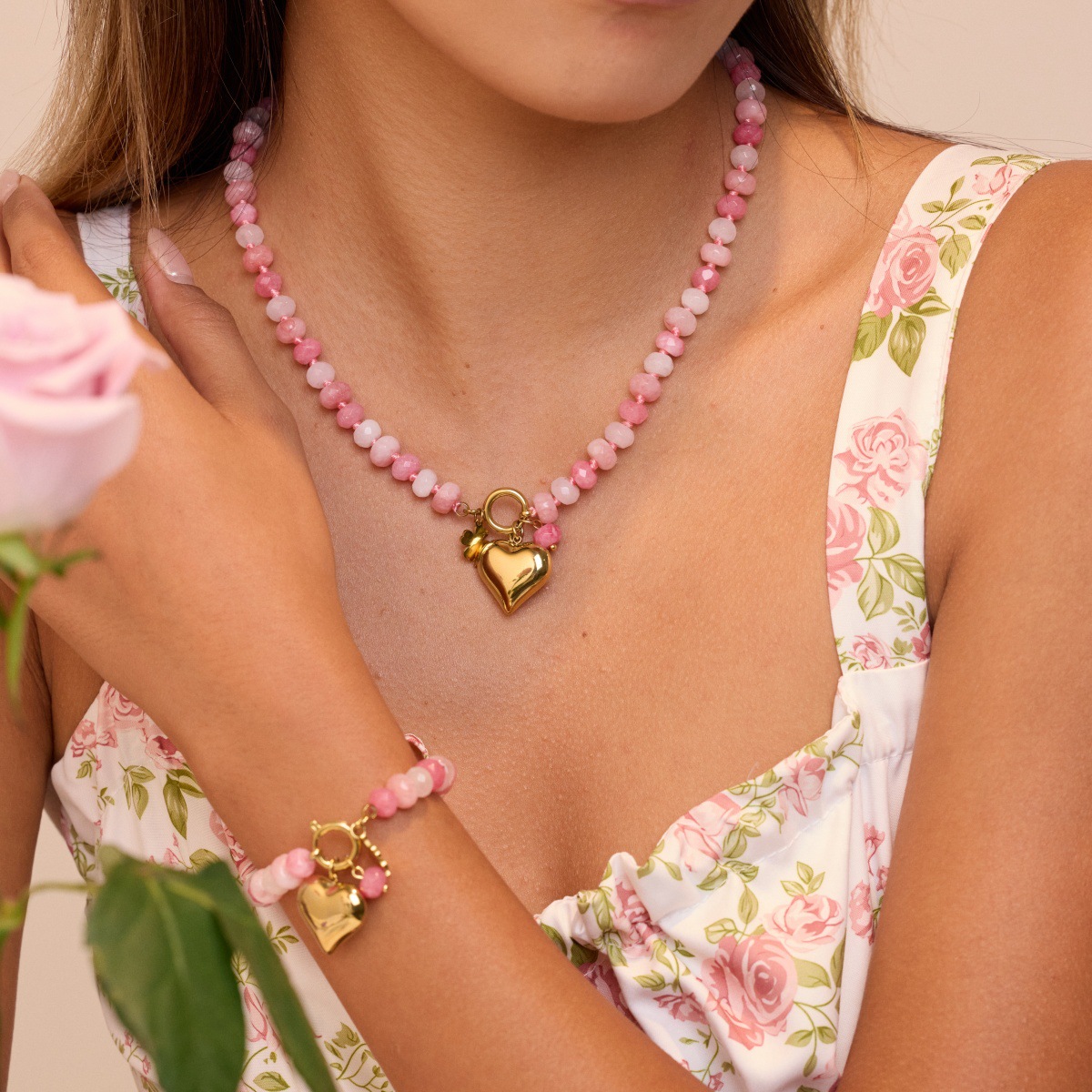 European 18K Gold Natural Stone Necklace, 18K Gold Plated Collarbone Clavicle Chain, Minimalist Layering Jewelry Gift for Her Daily Wear