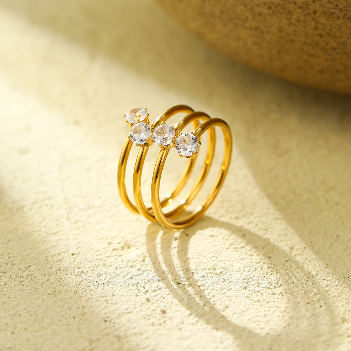 INS Triple-Layer Zircon Ring, Open Adjustable Ring, Stackable Zircon Band Premium Statement Jewelry